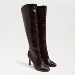 Sam Edelman 7 Shauna Tall Boots | Croc Embossed, Port Wine, High Heel NWOB, $360